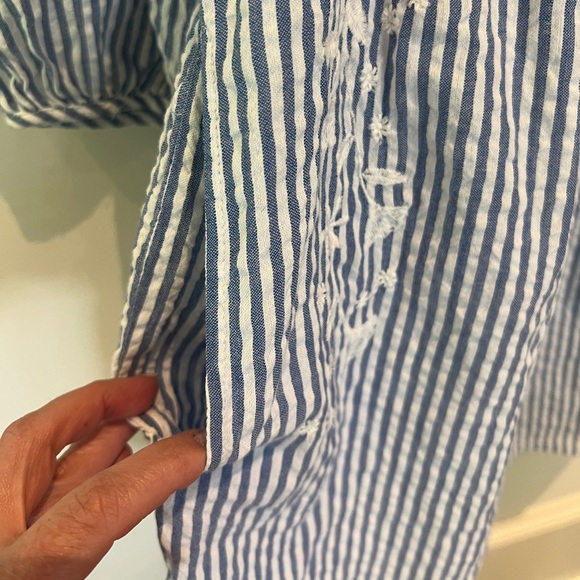 NWT forever 21 blue and white striped mini dress white embroidered flowers Small - Picture 4 of 8